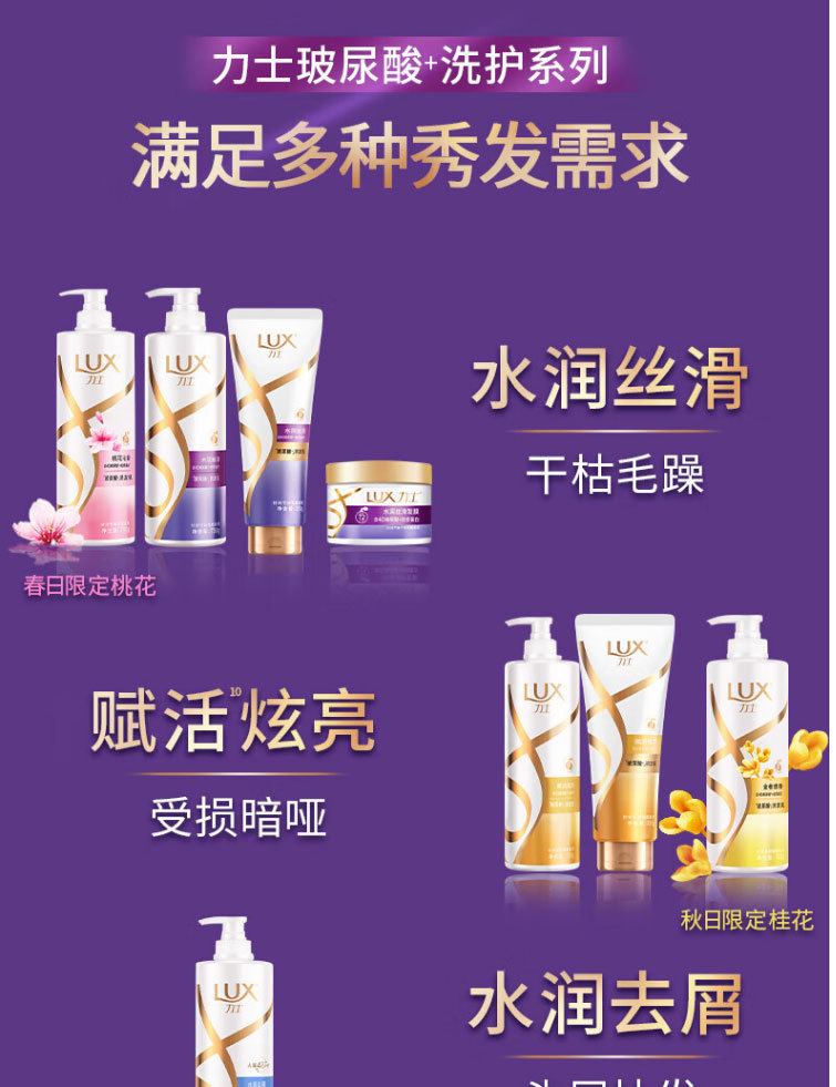 LUX力士水润丝滑洗发乳水光柔亮自带高光玻尿酸洗发水750G详情11