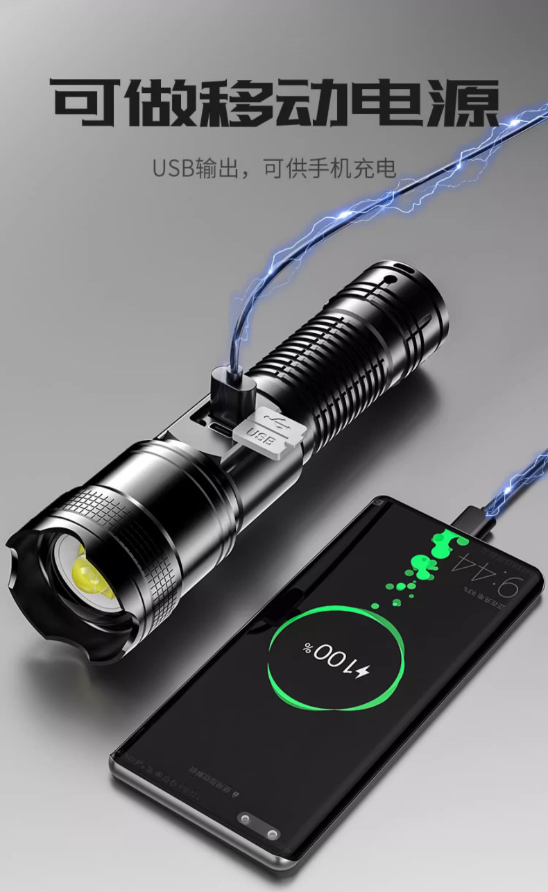Tipo de explosión de comercio electrónico al aire libre luz brillante linterna zoom multifuncional portátil recargable súper brillante larga duración súper larga duración pic 12