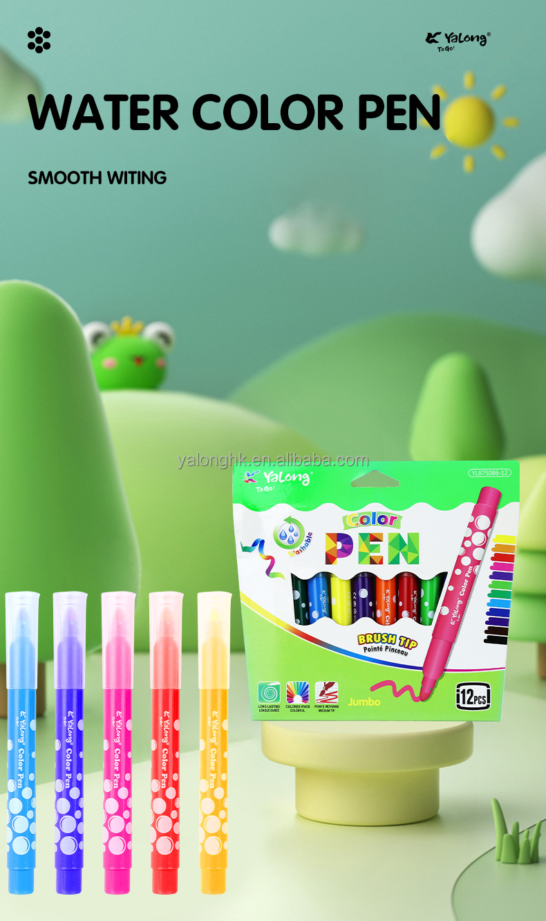 Yalong Cross-border 6/12 high-quality student art supplies in color, including colored pens, cartoon colors, and giant watercolor pen paintings pic 1