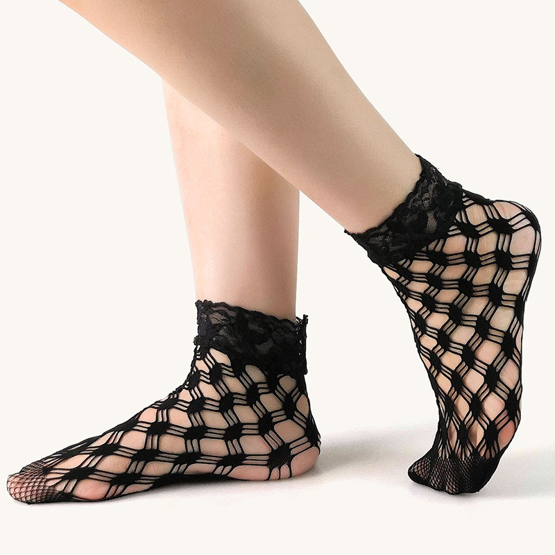 蕾丝边三线格-短网袜-800