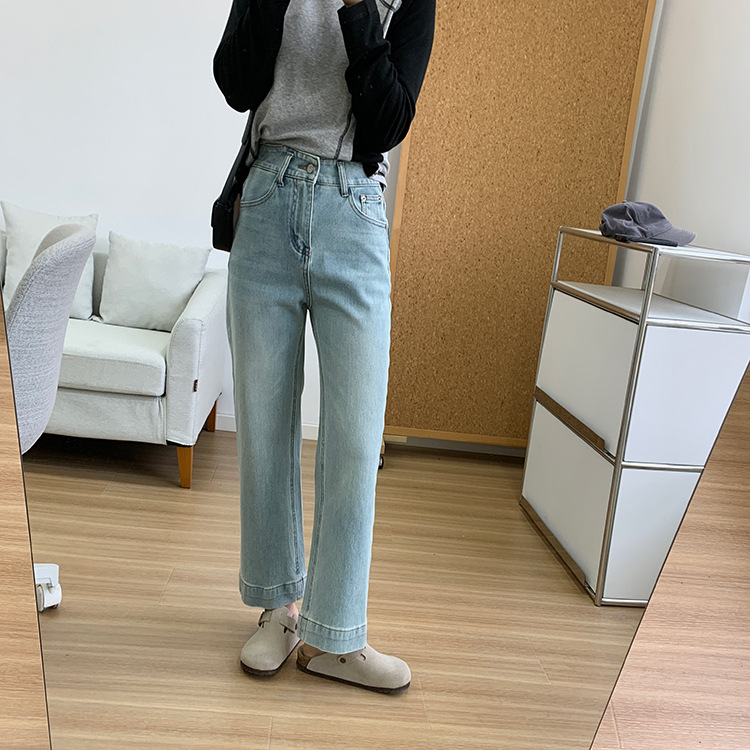 Slimming pants! Early spring light blue four-sided stretch straight-leg jeans for women 2025, high-waisted and petite 9-inch pants pic 21