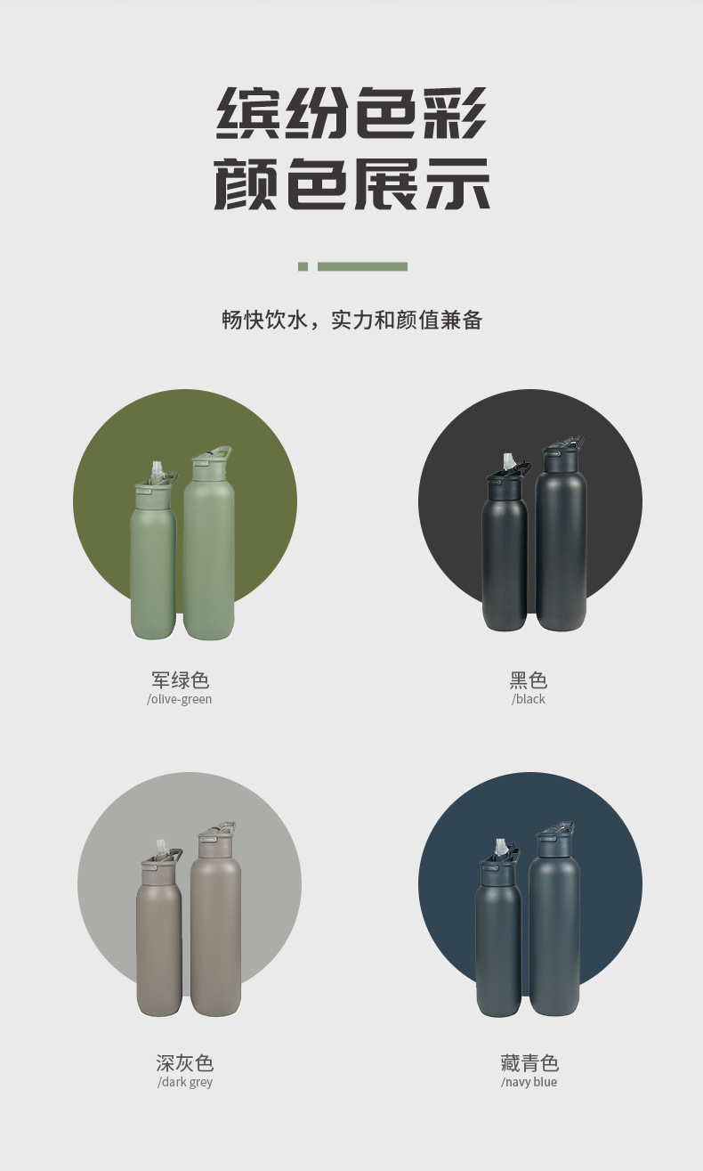 Outdoor portable sports water bottle, 304 stainless steel double-layer vacuum insulated cup, new stainless steel climbing straw cup pic 8