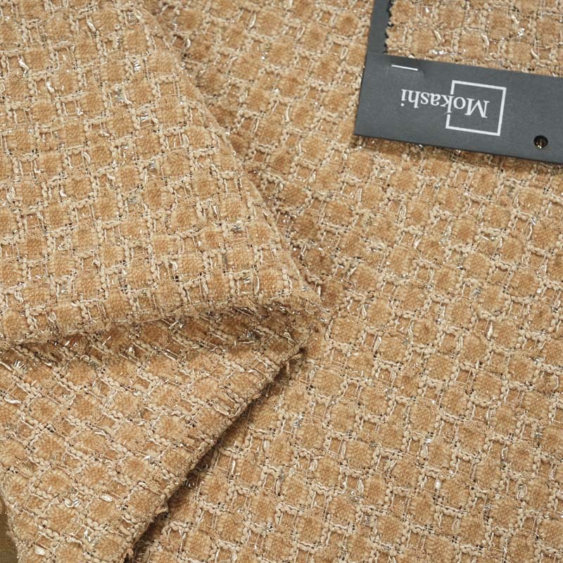Mokashi checkered chanty fabric, brown tweed fabric for autumn and winter suits, hats, bags and accessories pic 7