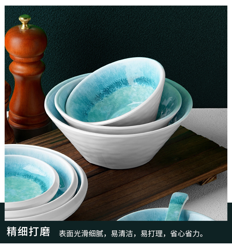 New imitation porcelain KB blue brick pattern melamine tableware factory direct sales melamine tableware pic 21
