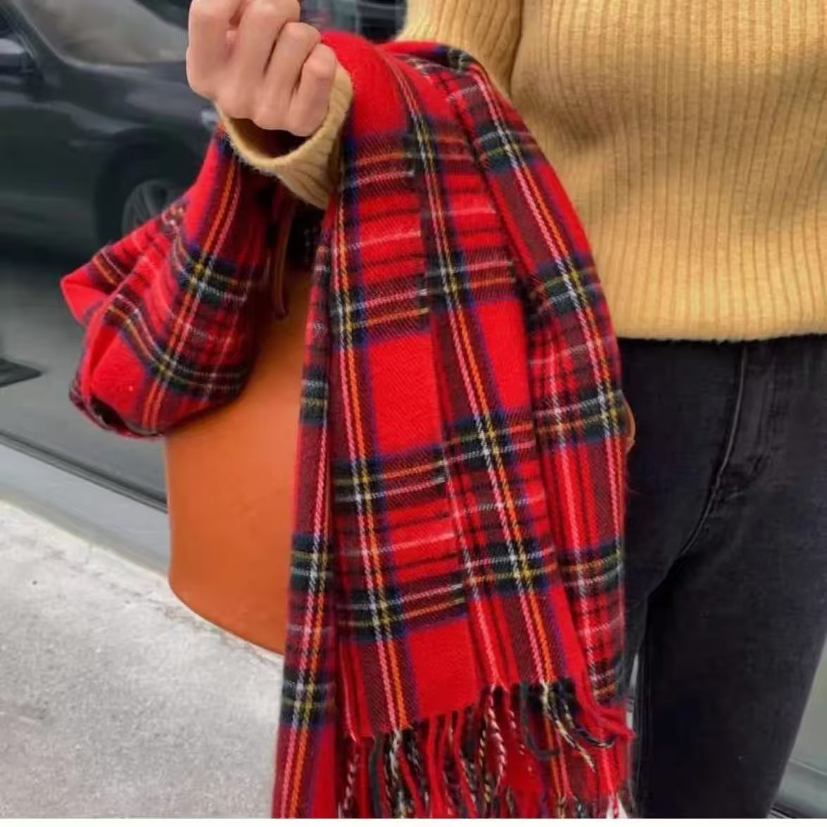 韩国东大门格子围巾女冬季新款仿羊绒格纹流苏大披肩详情11