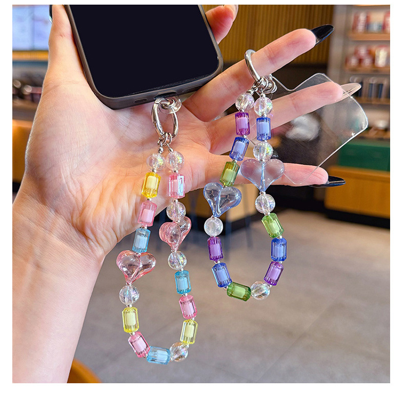 创意DIY爱心串珠手机链钥匙扣挂件情侣汽车钥匙链包包手绳挂饰小详情10