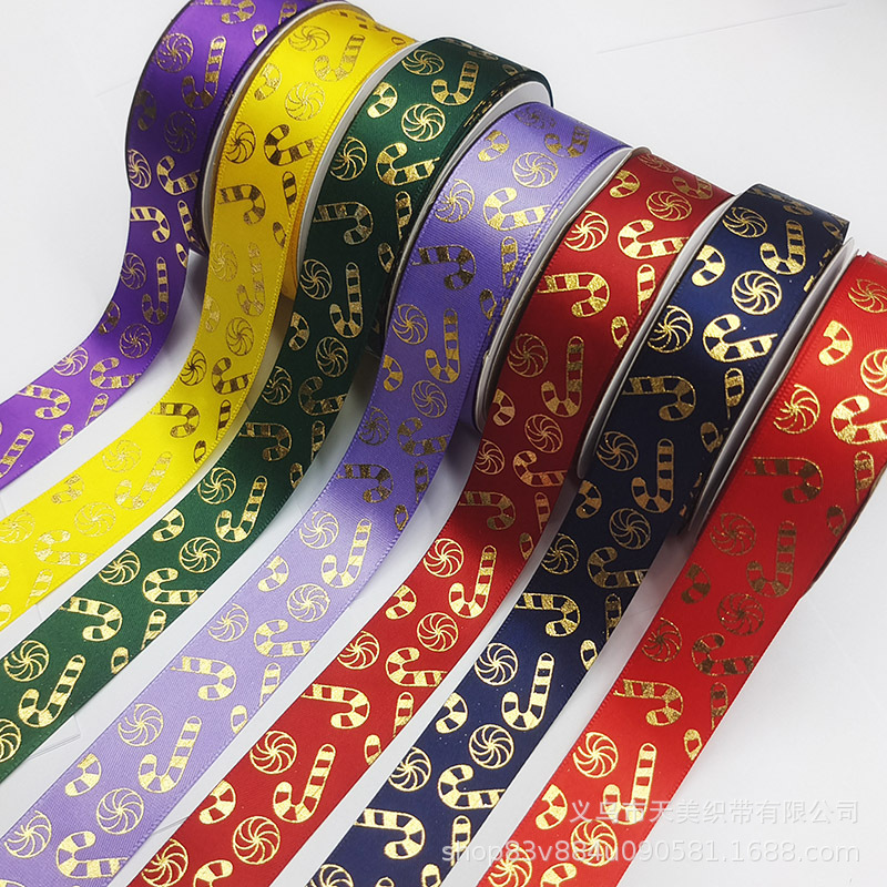 New Christmas ribbon 2.5CM gold embossed Christmas gift box, colorful ribbon, silk ribbon, Christmas accessories, heat set and embossed pic 9