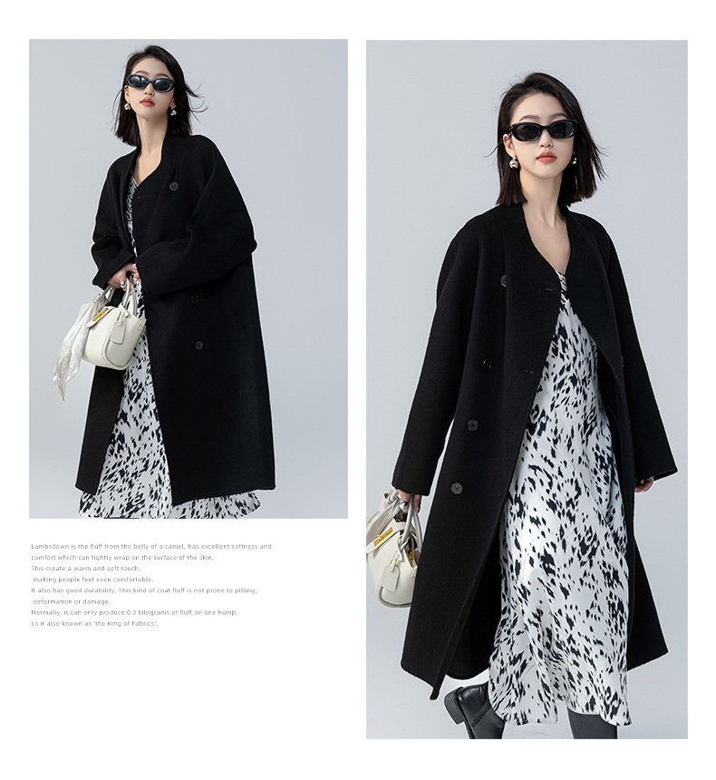 The new stand-up collar double-sided cashmere coat for women in the spring and autumn of 2025 is a long cocoon-shaped alpaca wool woolen coat. It is a popular woolen coat pic 27