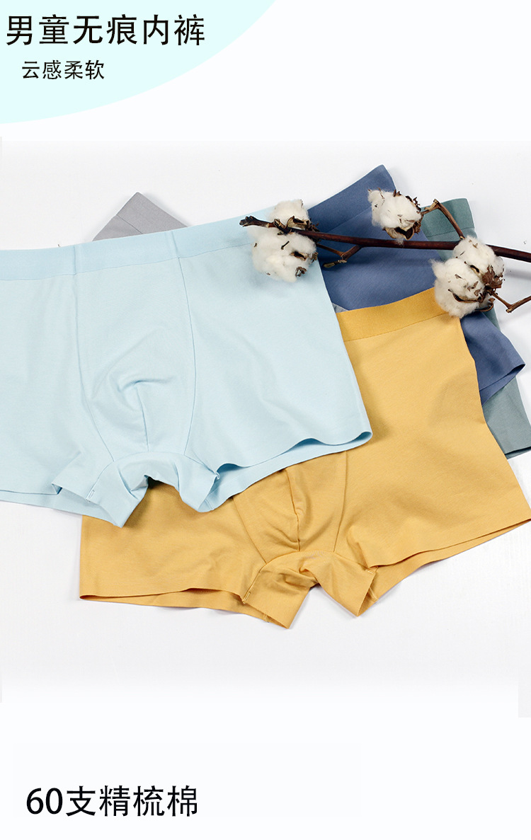 儿童内裤男60支精梳棉无痕平脚 青少年学生大童内平脚裤一件代发详情1