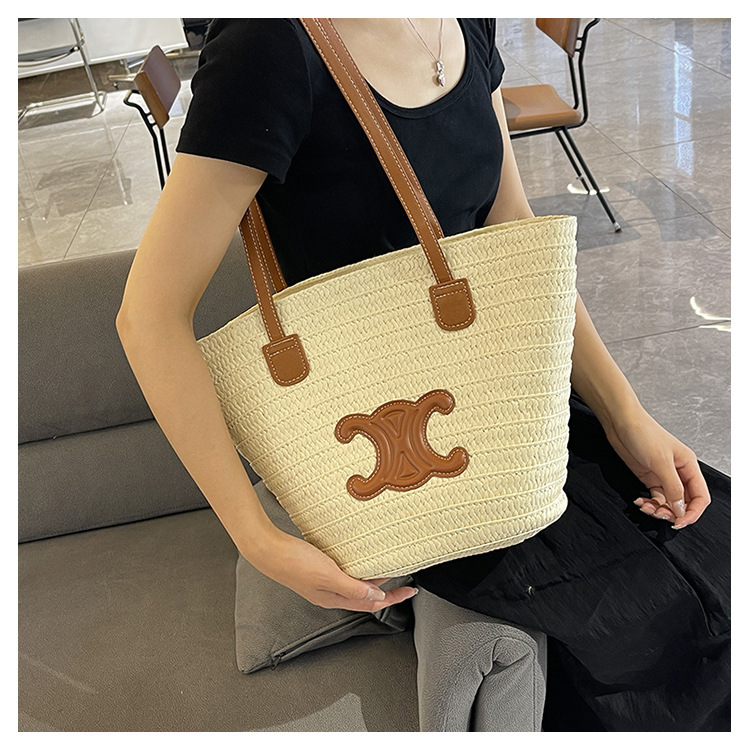 单肩草编包女士手提包大容量夏日旅游沙滩包手工编织菜篮子腋下包详情23