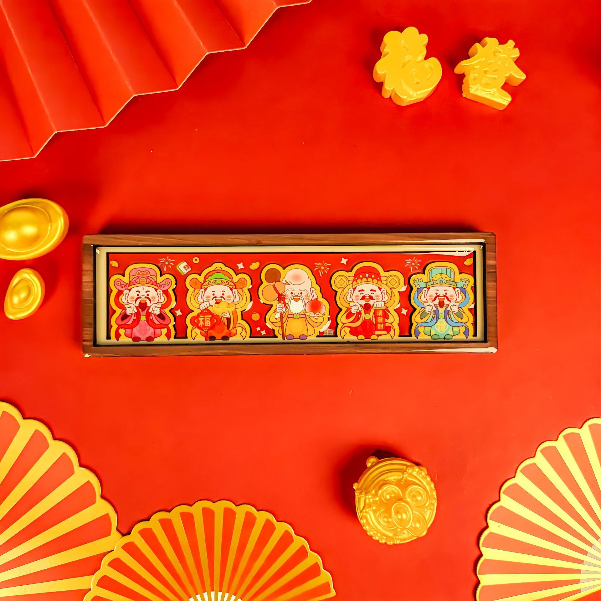 春节喜庆木质磁性冰箱贴创意新年五福财神祝福滴胶软磁卡通冰箱贴详情16