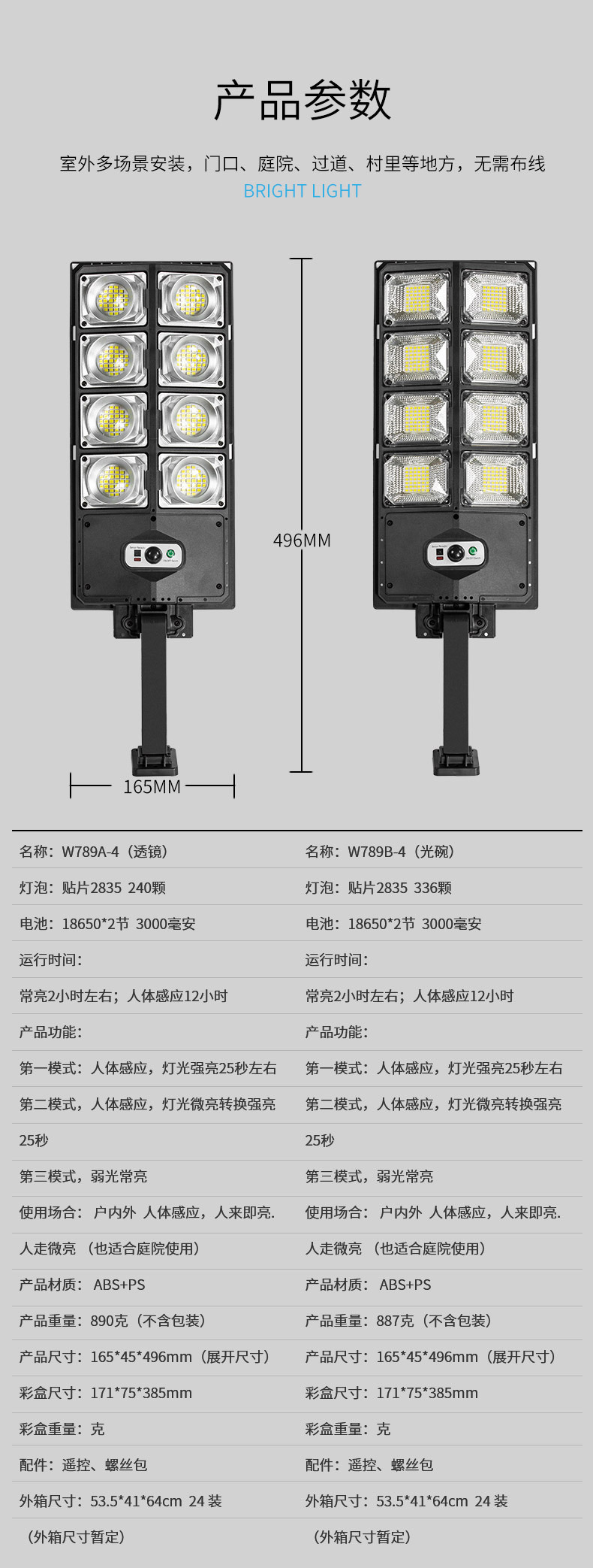 跨境户外太阳能一体路灯新款人体感应庭院灯带遥控壁灯防水花园灯详情11