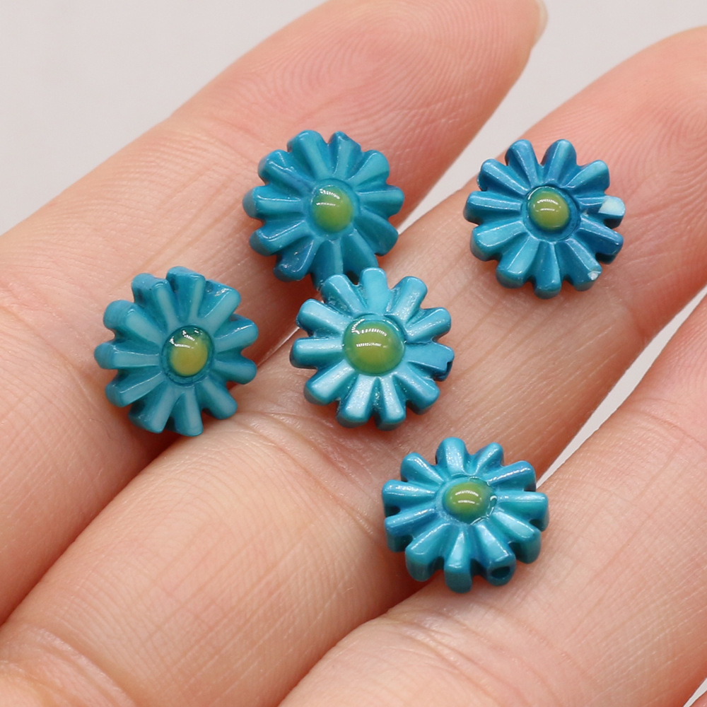 DIY jewelry accessories, natural shell hand-carved sunflowers, multi-color through-hole hairpins, earrings and pendants wholesale pic 9
