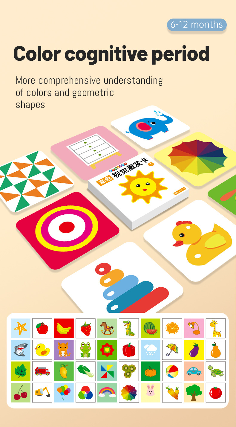 跨境黑白卡0-3个月婴儿黑白卡片早教卡视觉激发卡宝宝彩色卡英文详情9