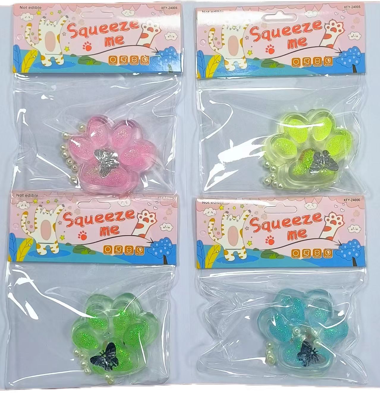 工厂直销TPR软胶透明金粉带灯中号猫爪猫掌萌宠团子卡通减压玩具详情8