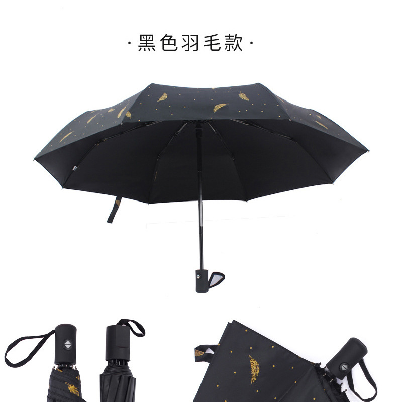 创意新款羽毛伞黑胶烫金羽毛晴雨伞广告礼品伞定防紫外线伞热销详情11