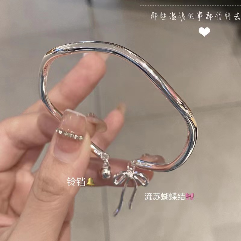Bow bell bracelet, a niche and sweet princess on the run, a versatile Mobius 999 silver bracelet for best friends pic 5