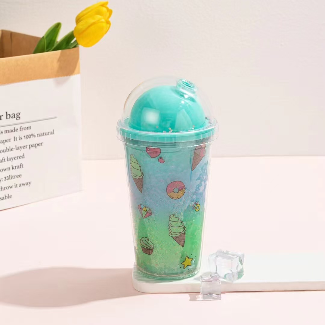 跨境爆款双层吸管杯冰淇淋便携卡通塑料杯少女心夏日碎冰杯详情6