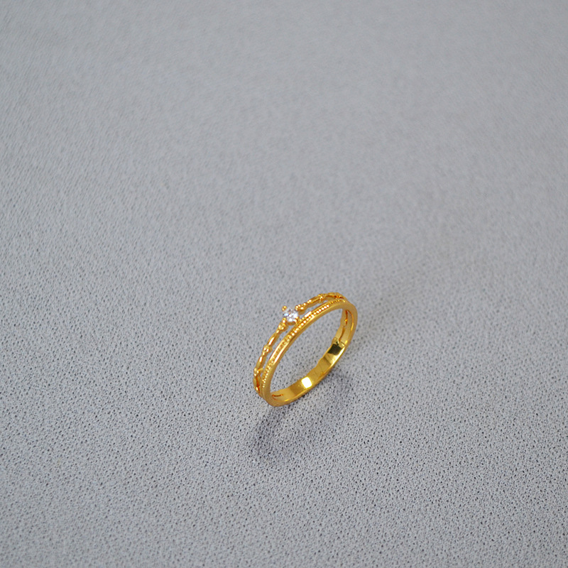 日系小众轻奢复古简约双层线条锆石闪钻黄铜镀金叠戴细戒指食指戒详情6