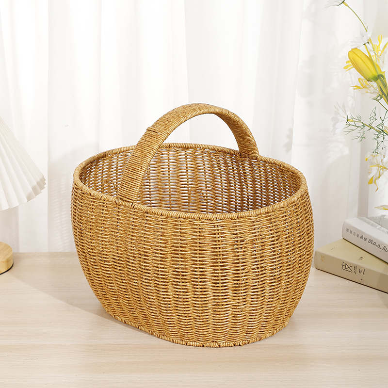 Flower basket, hand-held plastic rattan imitation rattan woven flower arrangement, waterproof hand-woven, hand-held festival souvenir basket, flower blue pic 5