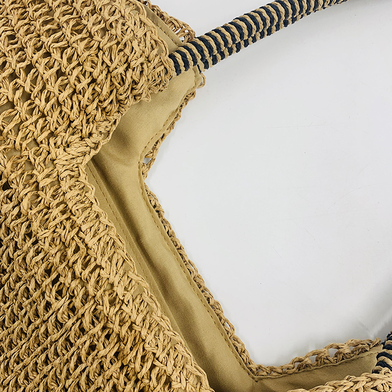 厂家批发 新款手提纯色欧美风草编包休闲百搭夏日编织沙滩包女包详情4