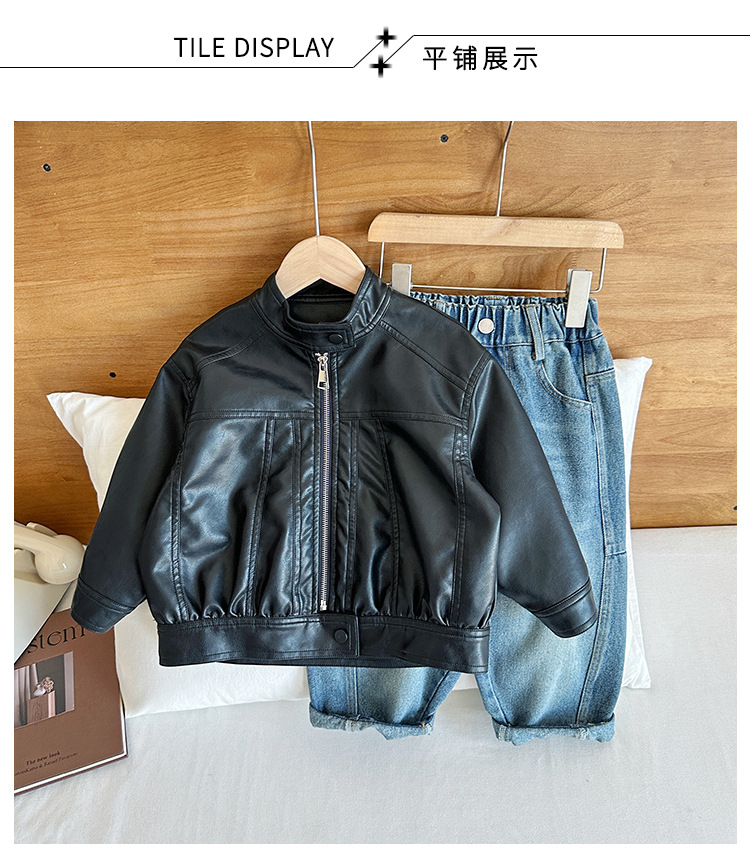 风之谷2024秋季新款童装儿童复古百搭立领夹克男女童帅气皮衣外套详情8