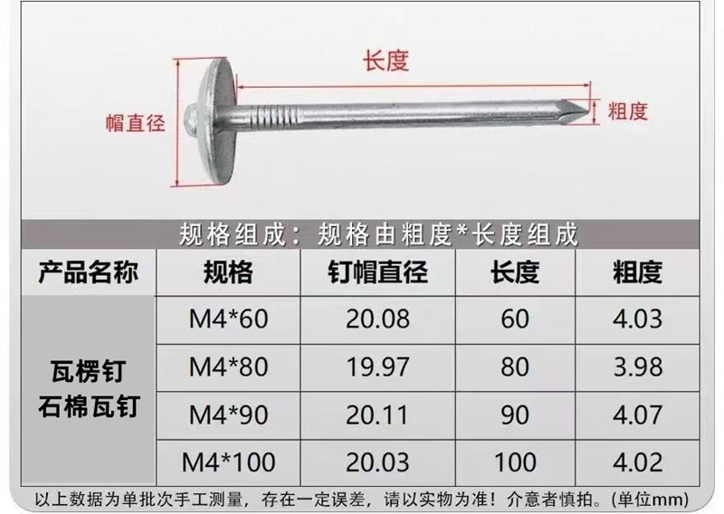 瓦楞钉石棉瓦钉3寸伞状垫片来图来样定制批发搓丝直杆大头水泥钉详情3