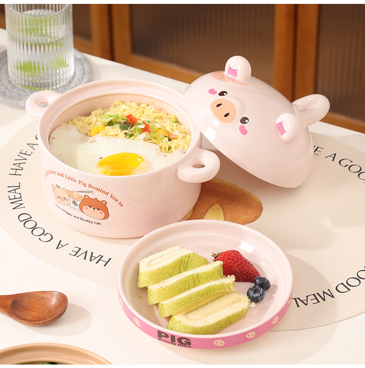 Practical cartoon bowl three-piece set for company opening event, engraved LOGO, creative souvenir, annual meeting, team-building pic 12