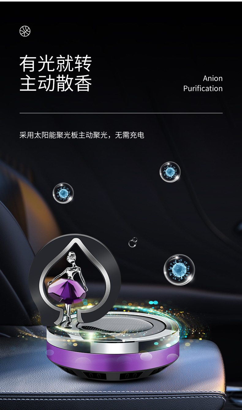 Solar-powered rotating car aroma diffuser, a personalized and creative perfume accessory for cars, can remove odors in the car and provide a long-lasting light fragrance pic 2