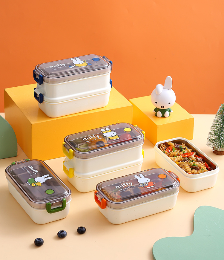 Miffy miffy lonchera de acero inoxidable de doble capa aislante para adultos con lunch box portátil para niños de primaria bento box pic 32