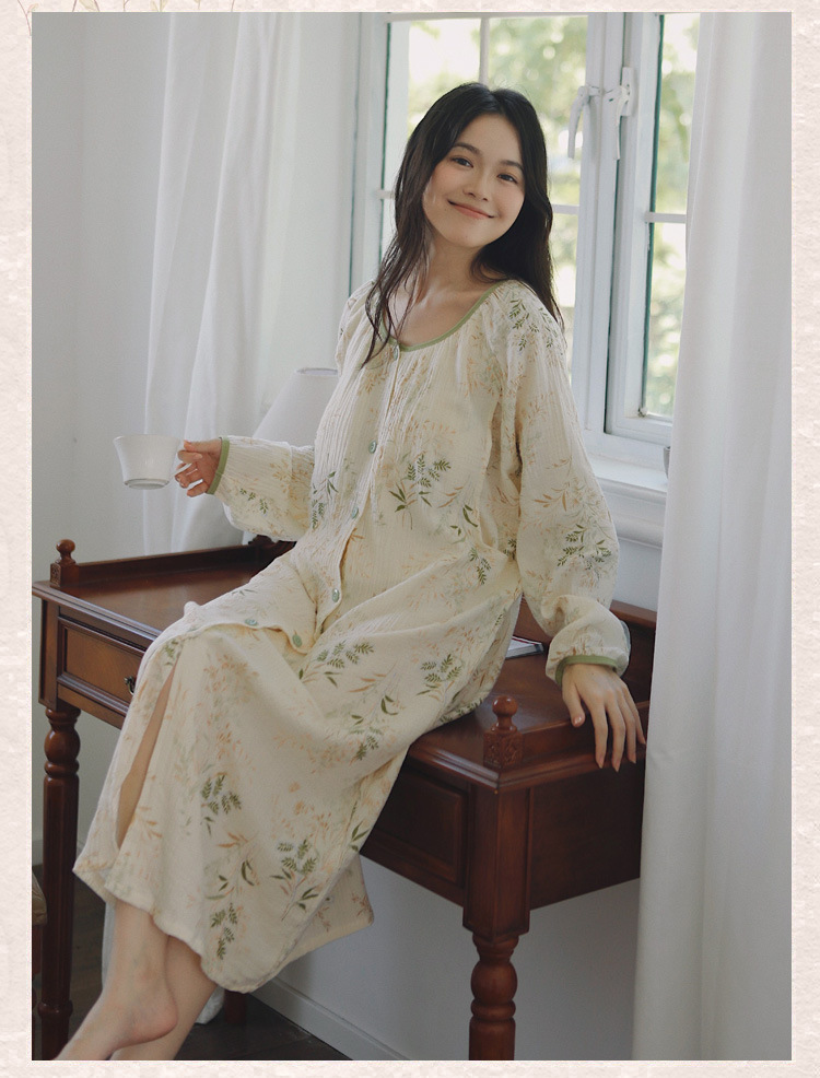 纯棉纱布月子服待产裙带胸垫孕妇睡衣女薄款春夏产后哺乳喂奶袍套详情13