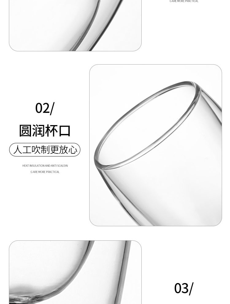 High borosilicate double-layer glass cups, household anti-scald and heat-insulating glass cups with handles, modern and simple egg-shaped coffee cups pic 9