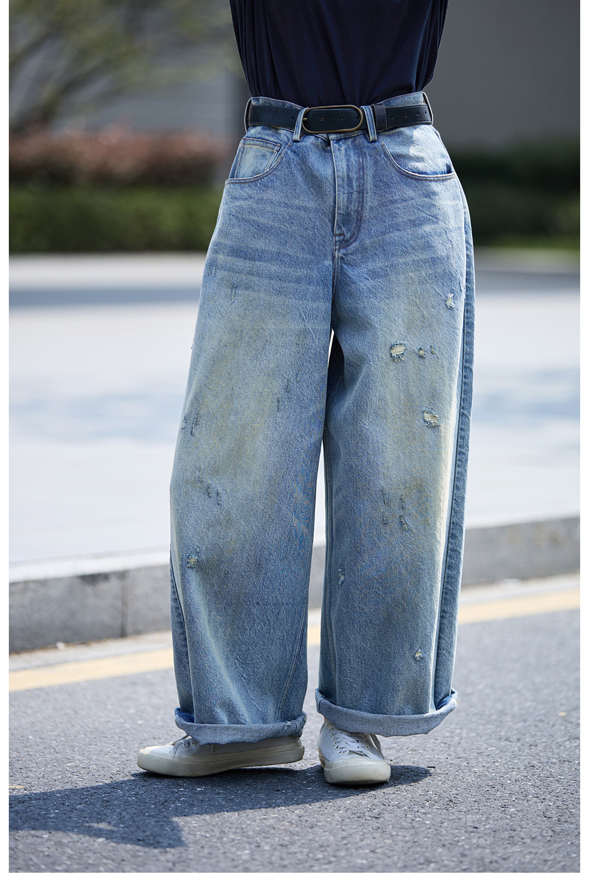 【 Random Thoughts 】 Summer Storm Ripped Heavy Washed jeans straight-leg pants for all four seasons pic 33