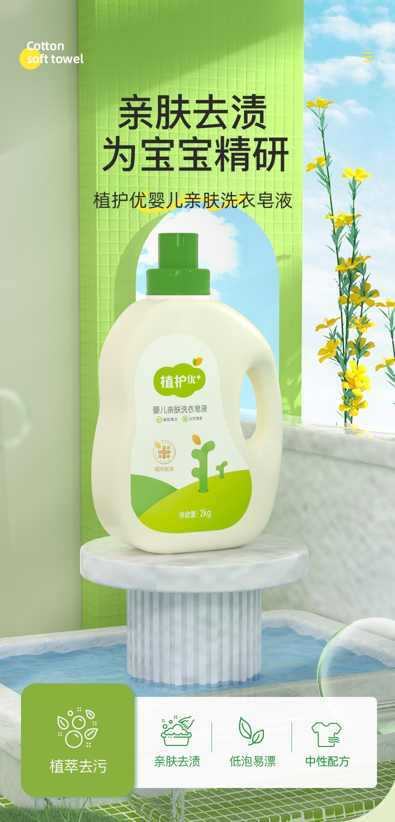 Zhihu Baby Laundry Detergent, Super Fragrant, stain-Removing and skin-friendly laundry Soap Liquid for home clothes, whole case wholesale, 2kg, 1 bottle pic 1