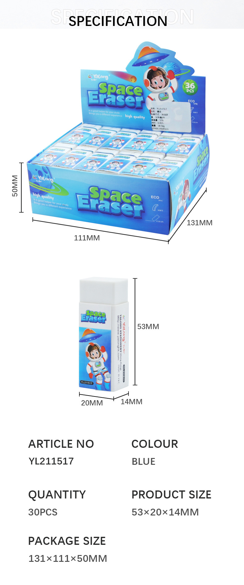 Yalong Cross-border Spcace eraser, high-quantity pencil eraser, classic pencil eraser pic 7