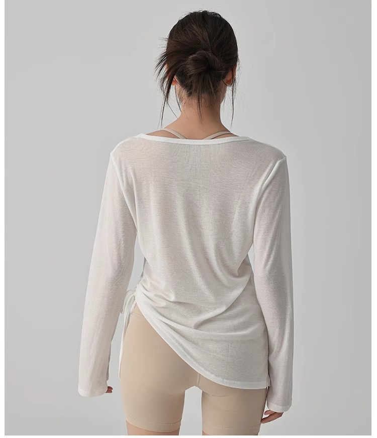 Summer yoga sun protection blouse for women, a laid-back style that slimming the figure, a thin and loose fitness yoga wear for women, short-sleeved T-shirt pic 17