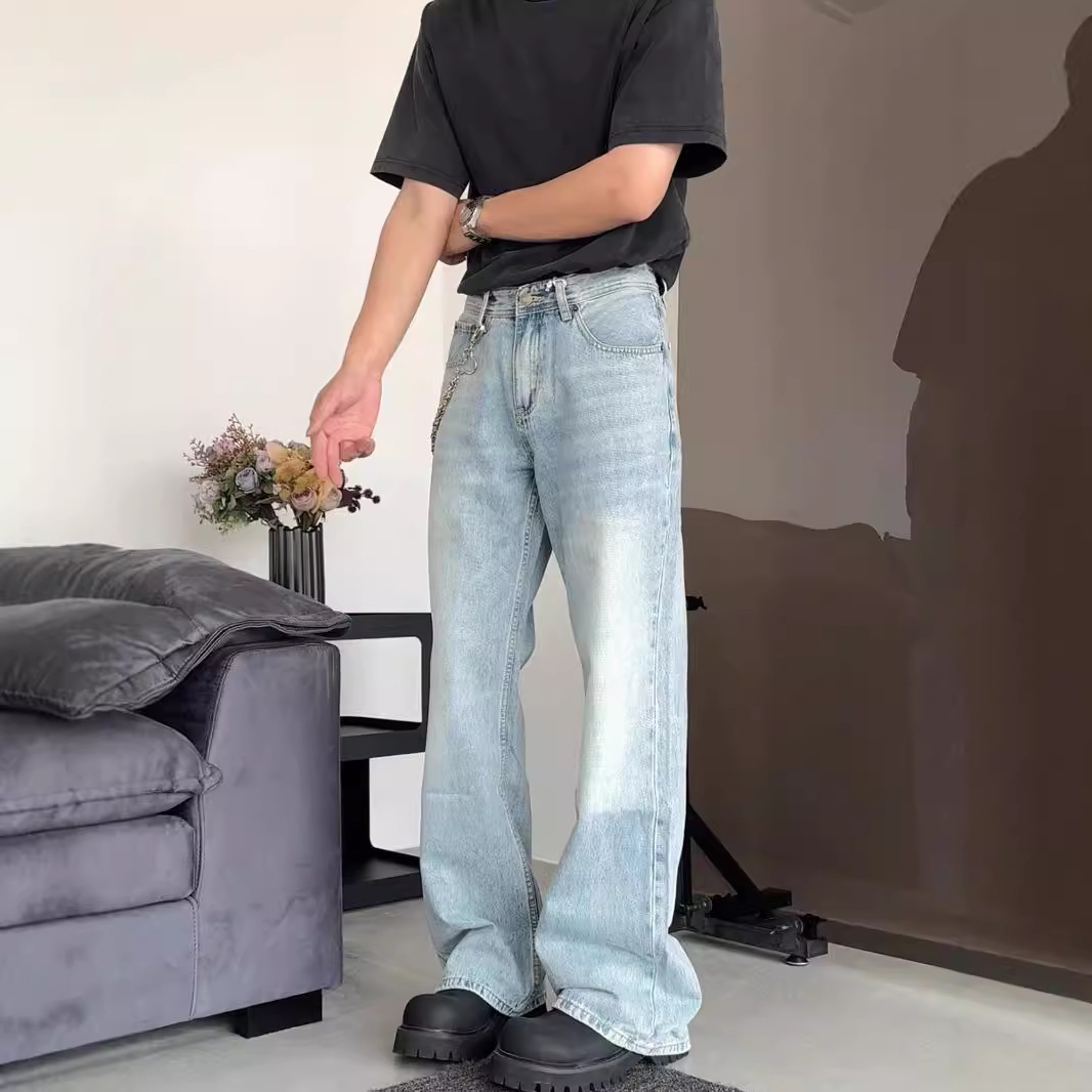 【冰蓝平替】春夏冰蓝微喇cleanfit显高显瘦美式高街复古牛仔裤男详情4