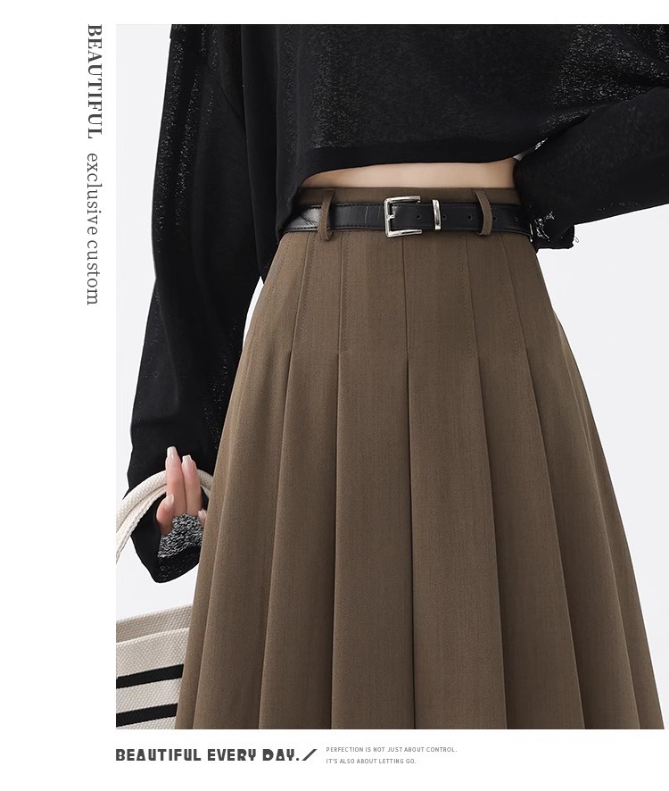 灰色半身裙女2025夏季新款高腰遮胯A字伞裙中长款春秋西装百褶裙详情25