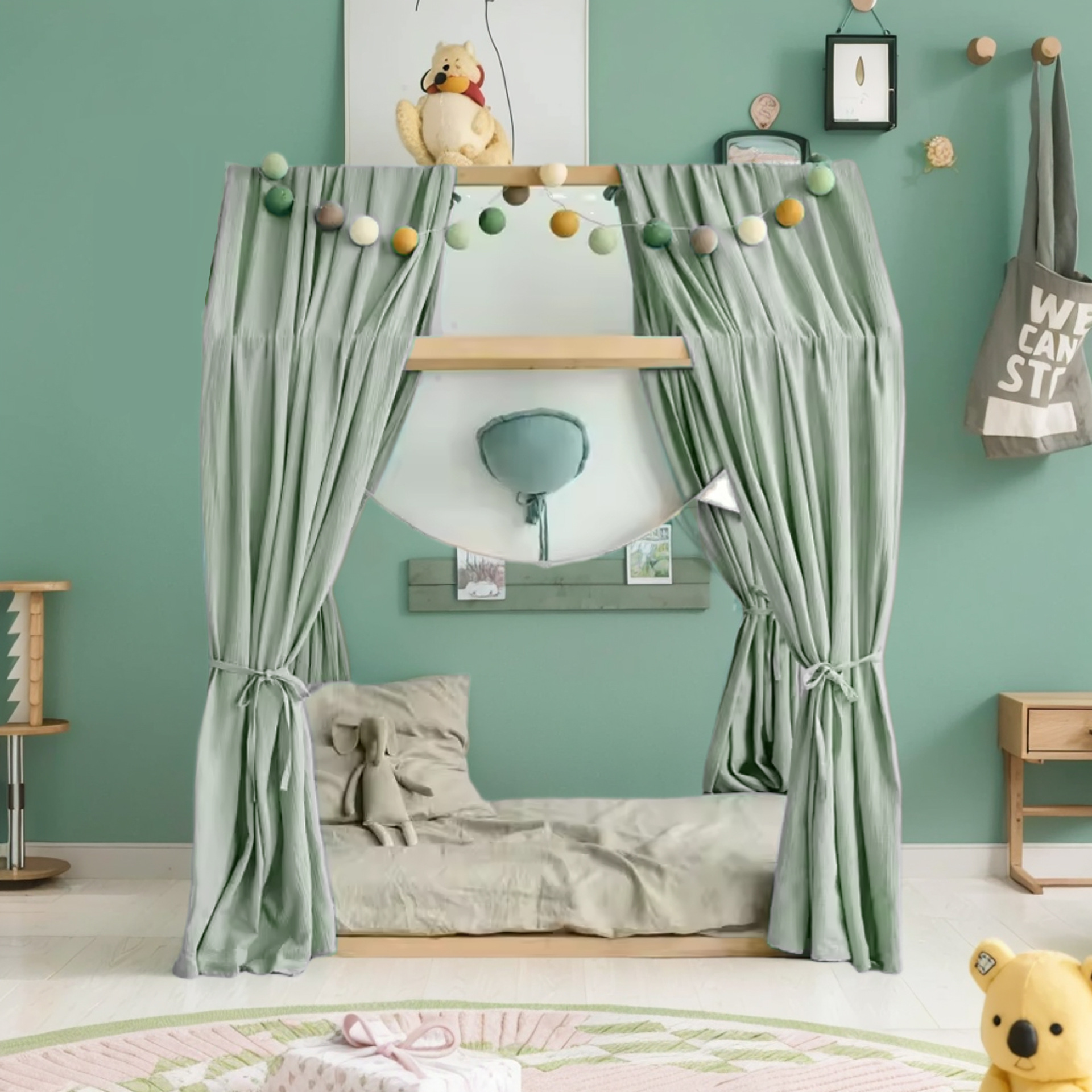 北欧风床幔双层纯棉绉布儿童床遮光床帘婴儿床床帘详情5