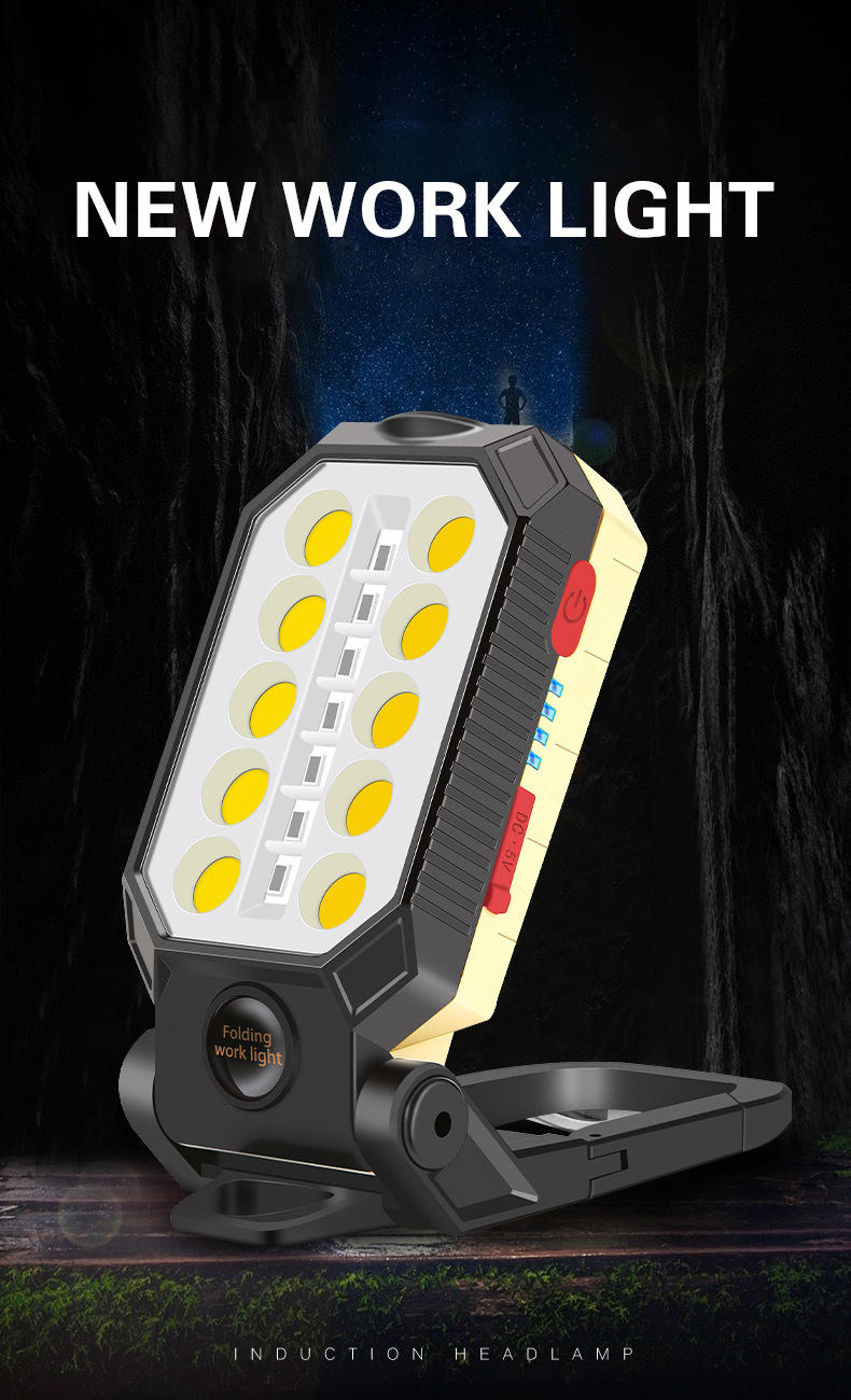 跨境新款cob手电筒USB充电带磁铁维修灯应急灯野营灯led工作灯详情1