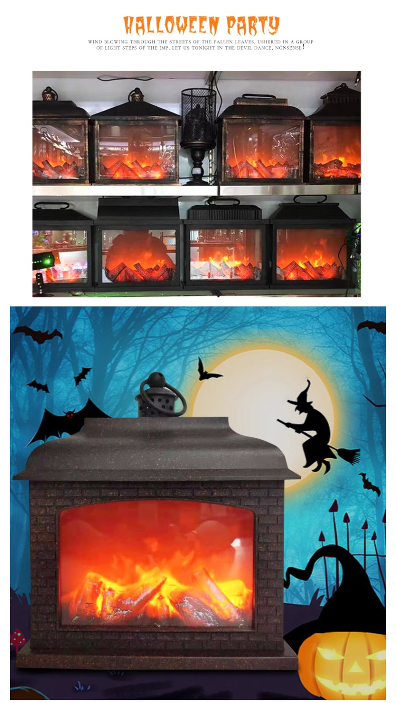 万圣节酒吧鬼屋装饰道具LED电子壁式挂式火盆仿真火焰灯装饰摆件详情10