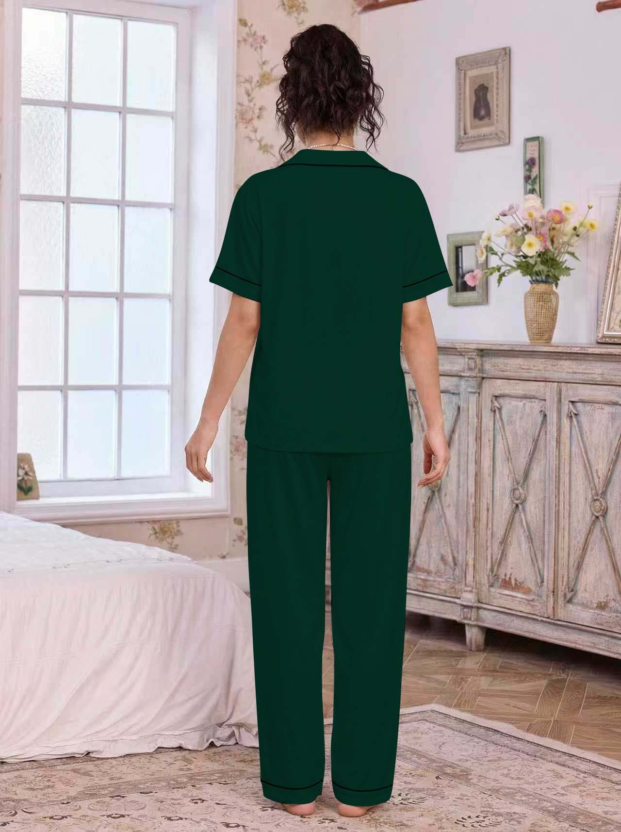 亚马逊欧美家居服套装翻领开衫短袖长裤爱心绣花睡衣女外贸独立站详情35