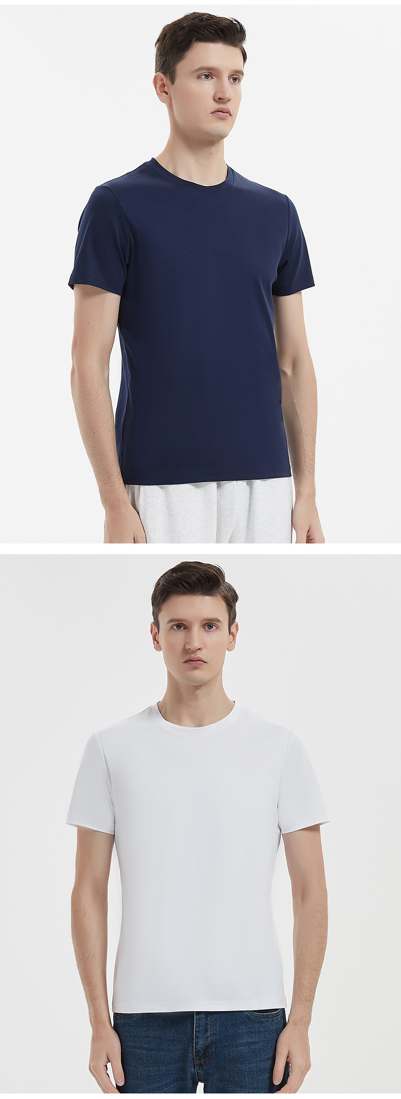 2026 High-end 190g high-count double-sided mercerized cotton T-shirt for men, pure cotton round neck short-sleeved T-shirt made of horse cotton pic 53