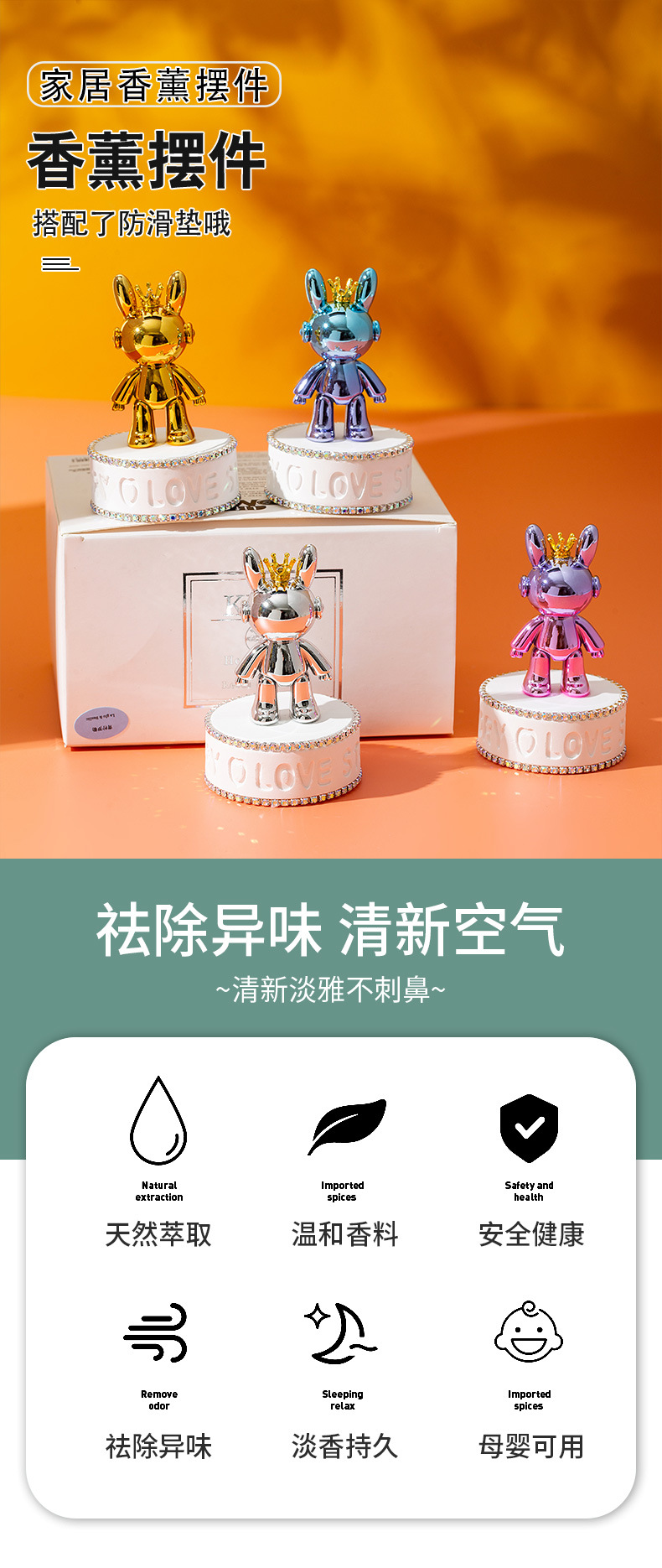 汽车内饰香薰暴力熊摆件汽车香水摆件礼盒装礼品香薰摆件批发详情2