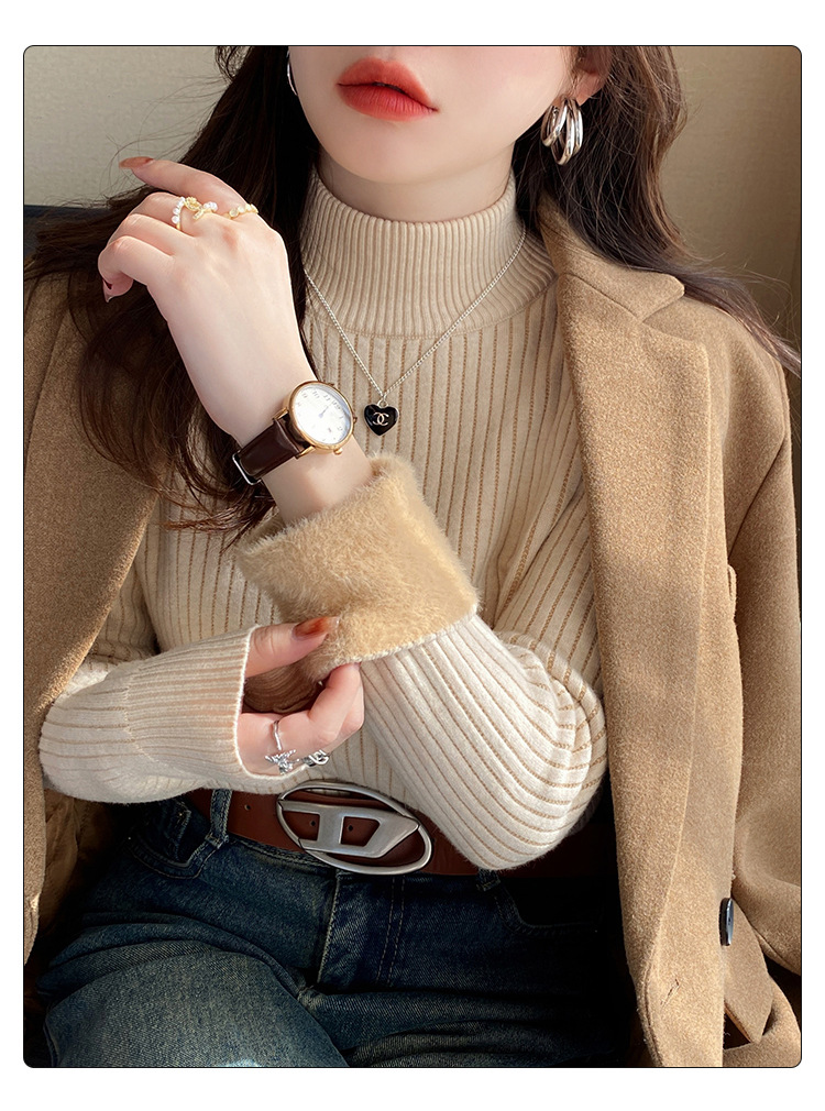 For women in winter, add a thick one-piece fleece jacket. For autumn and winter, pair it with a semi-high neck knitted base layer and a white warm top pic 26
