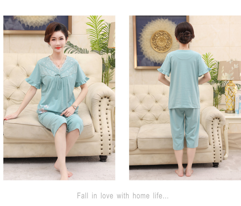 Middle-aged and elderly women wear summer short-sleeved, thin cotton clothes. Middle-aged women wear summer round-neck home clothes. Grandmothers and the elderly pic 66