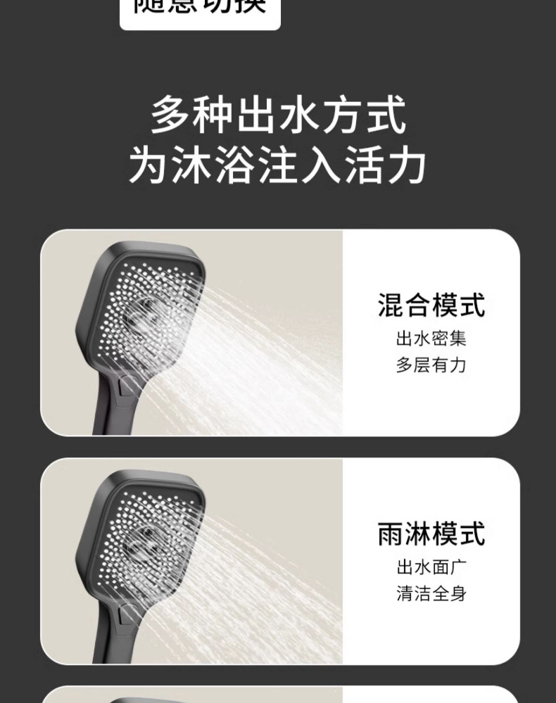 淋浴花洒套装枪灰色黄铜淋浴器花洒家用恒温增压喷头浴室洗浴淋雨详情29