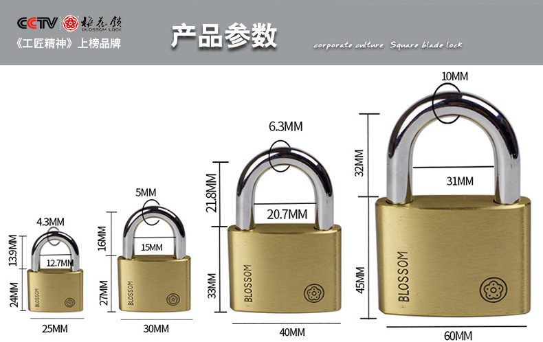 梅花BC90全铜腰圆挂锁铜锁户外防水防锈防盗全铜挂锁仓库大门挂锁详情3