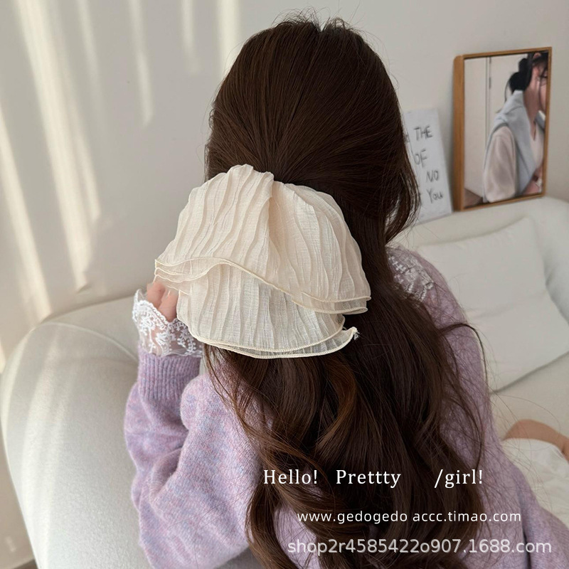 韩系少女心马卡龙色蕾丝花边重工大肠发圈温柔甜美碎花蝴蝶结发饰女头饰饰品详情4