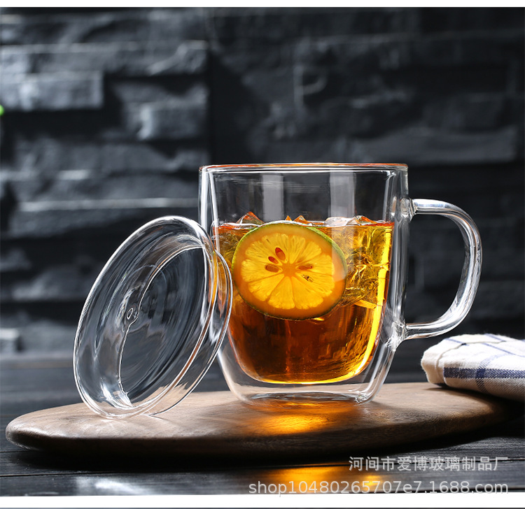 现代简约带把透明玻璃茶杯 马克杯咖啡杯果汁杯 双层隔热玻璃杯详情19